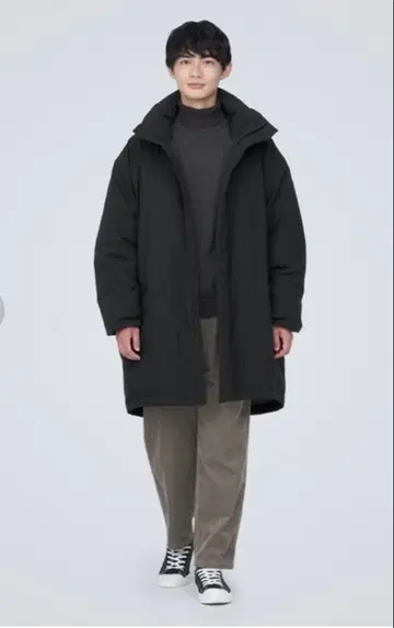 새상품 무인양품 MUJI 발수 스탠드 카라 다운 코트 블랙 L