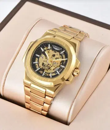 남성용 기계식 방수 스틸 밴드 손목시계 버터플라이 버클