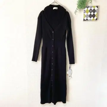 [릴리 브라운] 리브 니트 원피스 블랙 레이어드 S~M 상당 택 포함