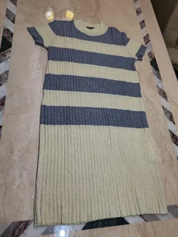 MARY QUANT 리브 스트라이프 드레스 그레이와 크림 원피스