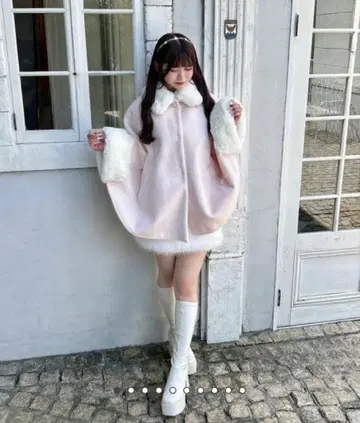 evelyn 비쥬 판초 코트 핑크