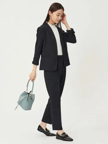 PLST 프리미엄 옥스 스칼라리스 자켓 & 테이퍼드 팬츠 블랙 셋업