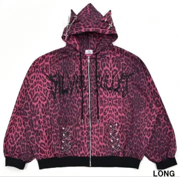 볼칸&아프로다이티 고양이 귀 레오파드 무늬 ZIP 후드티 핑크