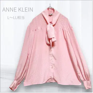 언클라인 빈티지 보타이 블라우스 L~LL 상당 핑크 광택 시어한 느낌