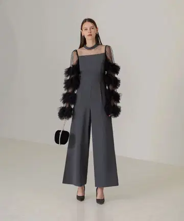 볼륨 튤 슬리브 올인원 팬츠 파티 드레스