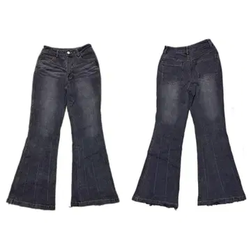 데님 팬츠 데미지 가공 플레어 하이웨스트 롱 블랙 S 사이즈