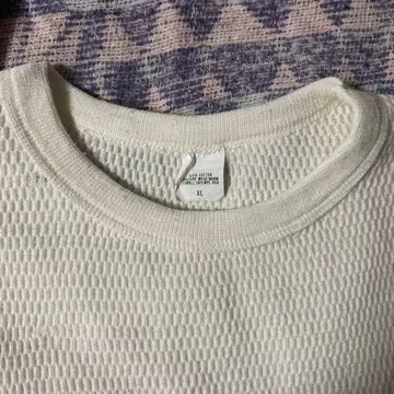 빈티지 70s 화이트 허니콤 서멀 100% 코튼 XL
