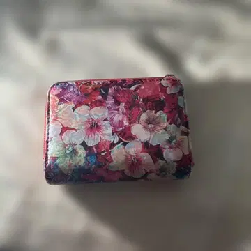 꽃무늬 이단 접이식 지갑 빨간색