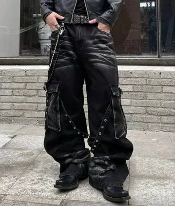 카고 팬츠 데님 블랙