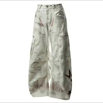 화이트 카고 팬츠 와이드 팬츠 배기 데님