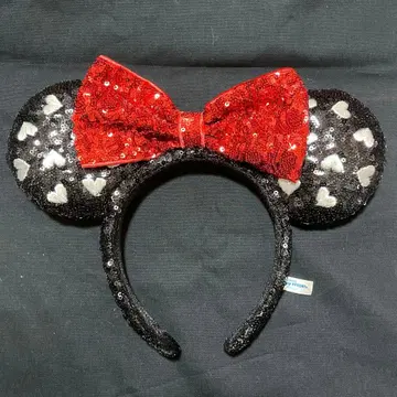 디즈니 하트 무늬 미니 스팽글 머리띠 블랙 x 레드