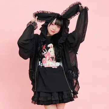 [ 시크릿 허니 ] 토끼 귀 쉬폰 후드티