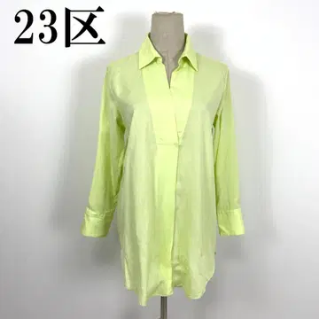 LA7635 23구 오픈 카라 넥 긴팔 블라우스 코튼 그린 M