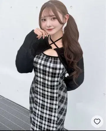 NOMAE 샤기 볼레로 롱 체크 원피스