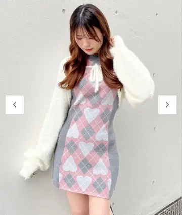 one way 하트 아가일 니트 앙상블