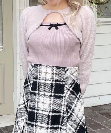 abc une face 리본 레이어드 니트 핑크