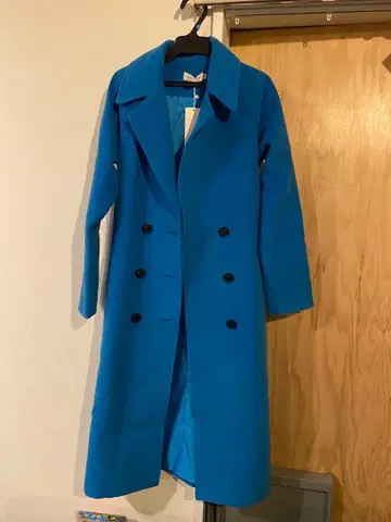 FANTITUN 파랑 더블 브레스트 롱 코트