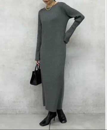 미사용 택 포함 Loungedress 심플 리브 니트 원피스 그레이