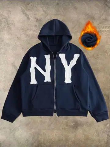 NY 로고 집업 후드티 네이비