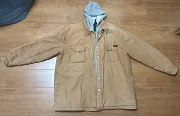 베이지 코튼 자켓 후드 부착