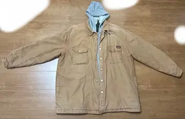 베이지 코튼 자켓 후드 부착