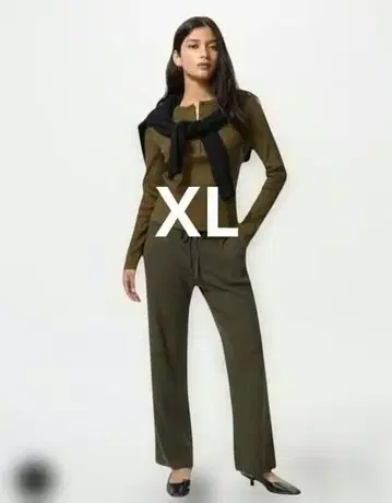 유니클로 워셔블 니트 리브 팬츠 XL 브라운