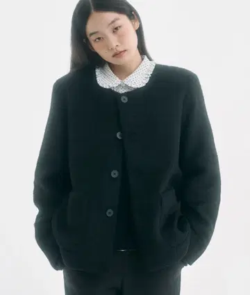 fekete 노카라 울 샤기 자켓 XS 코트