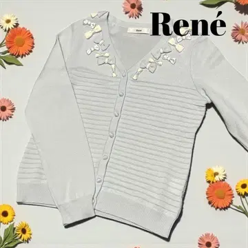 [컨디션 최상] Rene 르네 니트 가디건 리본 블루 그레이 S사이즈
