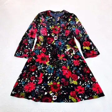 빈티지 벨로아 원피스 꽃무늬 키넥 화려한 엘레강트 개성파 가을