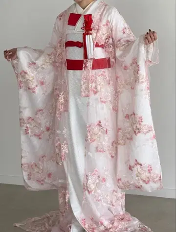 레이스 우치카케 오간자 우치카케 핑크 사전 촬영