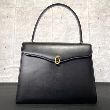 [ 고품질 ] WAKO 긴자 와코 블랙 가죽 골드 금장 장식 탑 핸들 백