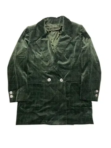 새상품급 다크 그린 체크 무늬 벨로아 테일러드 자켓 가을/겨울