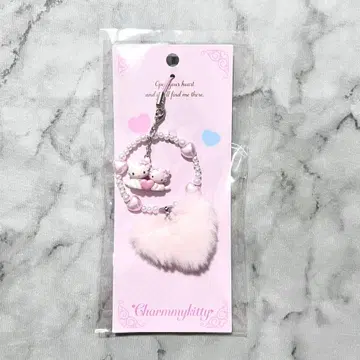 산리오 헤이세이 탄생 캐릭터 복슬복슬 하트 스트랩 챠미 키티