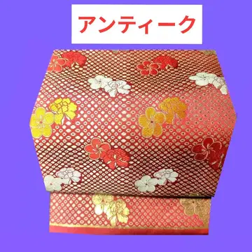 840 새상품급 앤티크 나고야 오비 백색, 황금의 작은 꽃