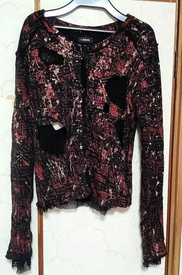 h.NAOTO 리버서블 데미지 가디건 긴팔