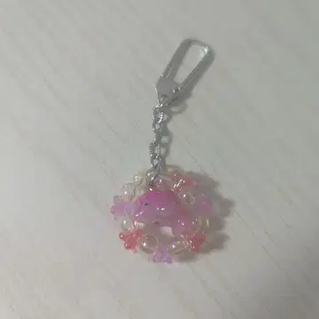 오로라 핑크 돌고래 비즈 키링 헤이세이 레트로 당시 물품 수족관