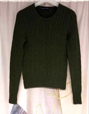 랄프 로렌 90s 퍼플 포니 자수 라무 울 캐시미어 케이블 니트