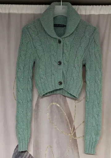 랄프 로렌 y2k 울 캐시미어 케이블 니트 가디건 숏 기장