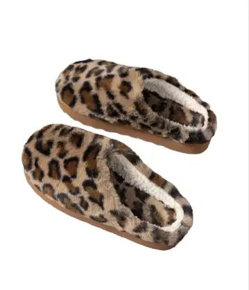 레오파드 무늬 퍼 무스탕 슬리퍼 통굽 외출용 Y2K 갸루