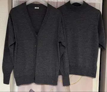 이에나 앙상블 울 모크넥 니트T셔츠 & V넥 가디건