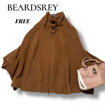 BEARDSREY 비어즐리 스탠드 칼라 판초 케이프 코트 브라운