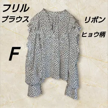 프릴 블라우스 리본 여성용 F 사이즈 레오파드 무늬 도트 무늬