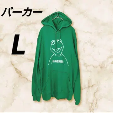 풀오버 후드티 KAERU 프린트 빅 사이즈 L 옐로우 그린