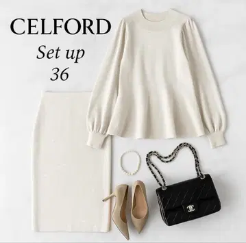 택 포함 새상품 CELFORD 페플럼 니트 셋업 셀포드