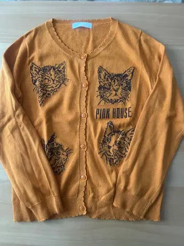 PINK HOUSE 고양이 프린트 니트 가디건