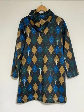 그라니프 아가일 무늬 트리 프린트 후드 코트 멀티 컬러