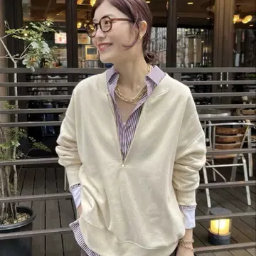 DouDou 크림색 하프 지퍼 트레이닝복