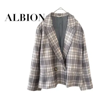 알비온 체크 테일러드 자켓 그레이 계열 L 상당 울 일본제