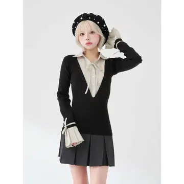 .. .다리치 셔츠 도킹 플리츠 미니 원피스