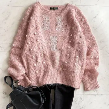 새상품급 레리안 복슬복슬 기모 울 혼방 케이블 니트 핑크
